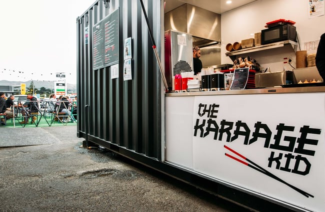 The exterior of The Karaage Kid shipping container.