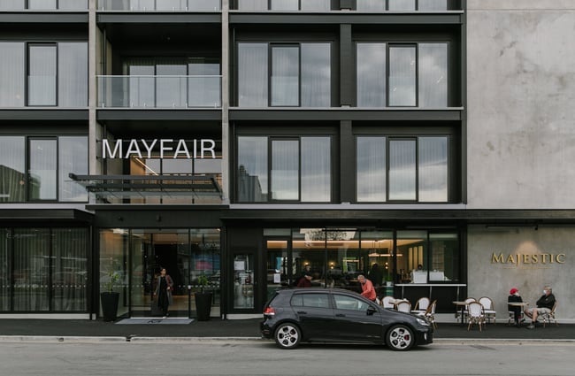 The building exterior and entrance to The Mayfair Christchurch.