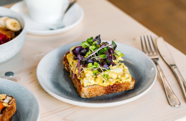 Eggs on toast with lots of micro greens from The Oatery, Wellington.