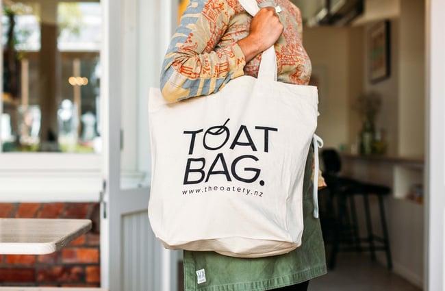 Toat bag from being modelled outside the shop.