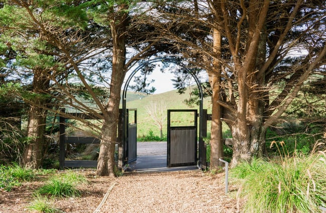 Looking from Tussock Hill Vineyard towards the inconspicuous arched garden gate that is the entrance.