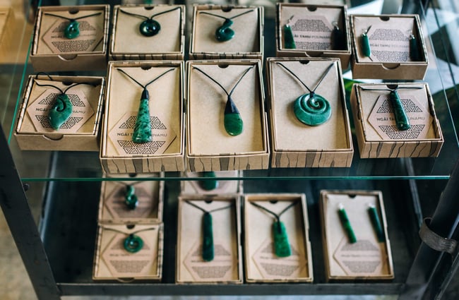 Close up of necklaces.