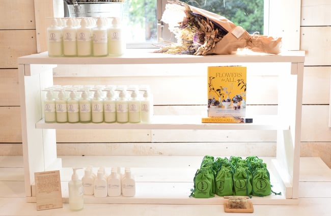 Lavender products on display inside the shop at Wānaka Lavender Farm.