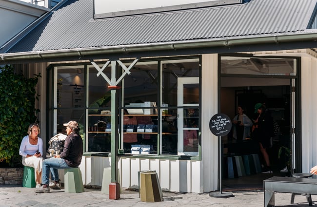 The cute exterior of Wolf Coffee Roasters in Queenstown.