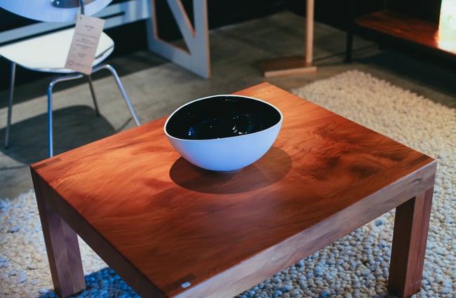 A bowl on a table.
