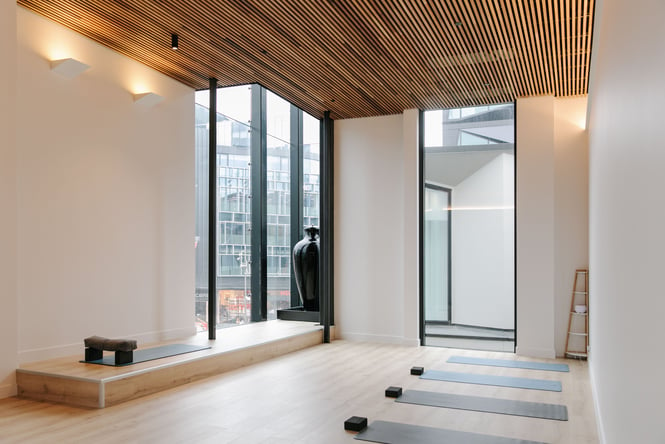 An empty yoga studio at IHF Health Club.