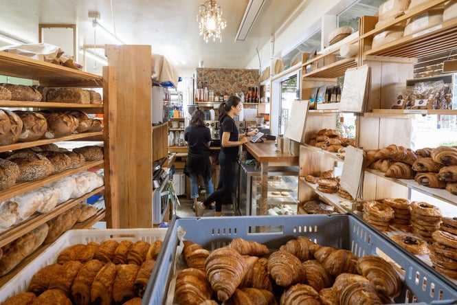 Endless rows of pastries and sourdough bread inside the shop of Bohemian Bakery