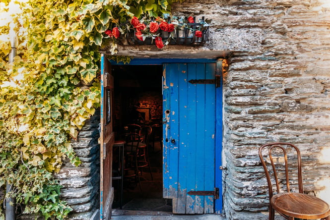 A blue door leading into a bar in Arrowtown.