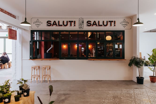 Exterior shot of Salut Salut wine bar in Christchurch