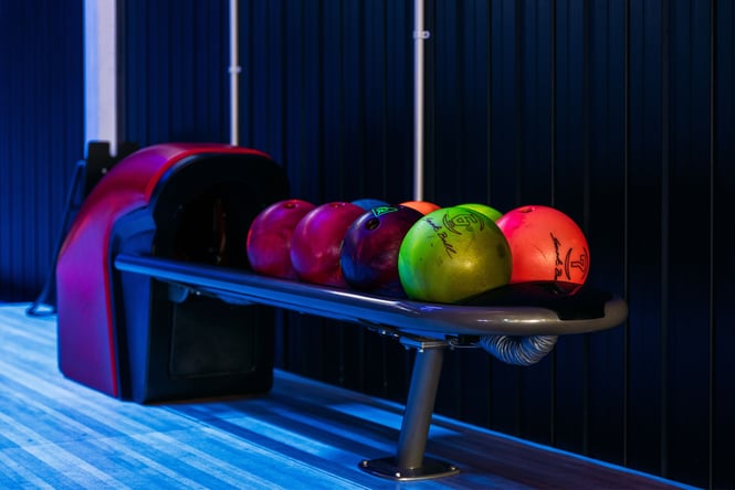 Colourful bowling bowls.