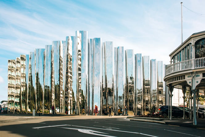 The bright and shiny exterior of Govett Brewster Art Gallery.