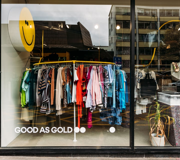 A colourful window display at Good as Gold in Wellington.