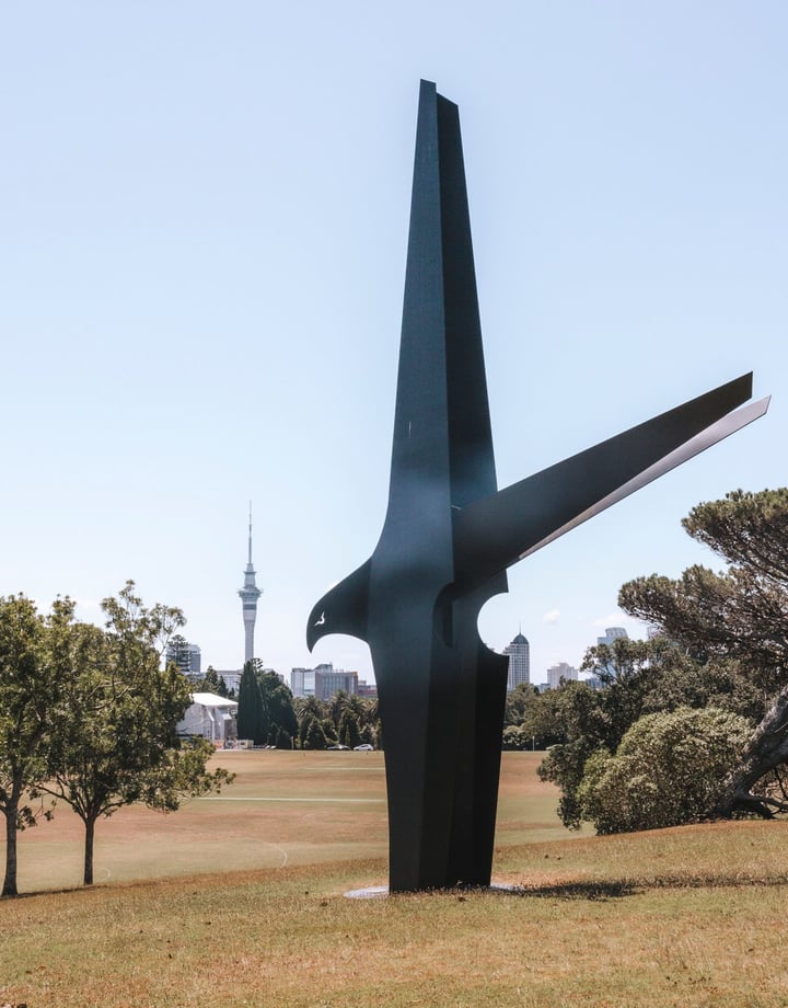 A large public art sculpture on a hill in Parnell Auckland.