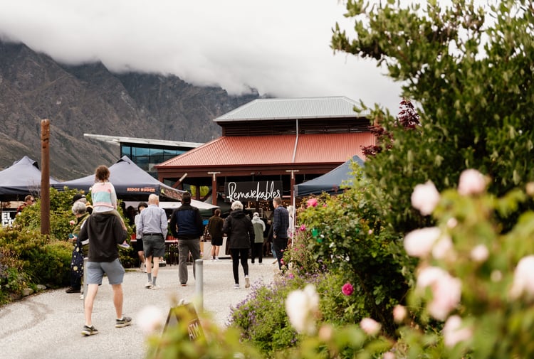 People hanging out outside at Remarkables Market Queenstown.