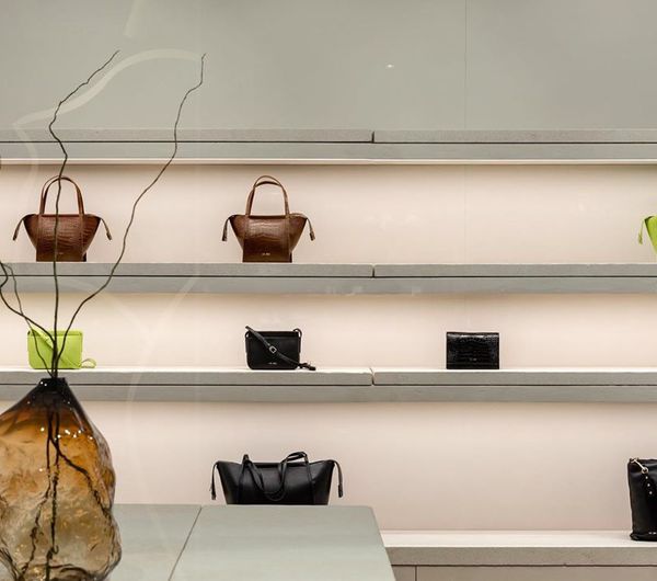 Yu Mei bags on shelves.