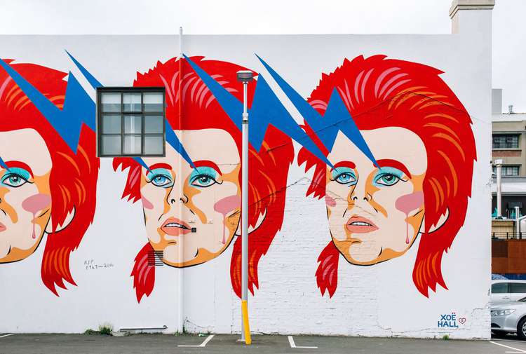 David Bowie mural on Hannah's Laneway in Wellington.