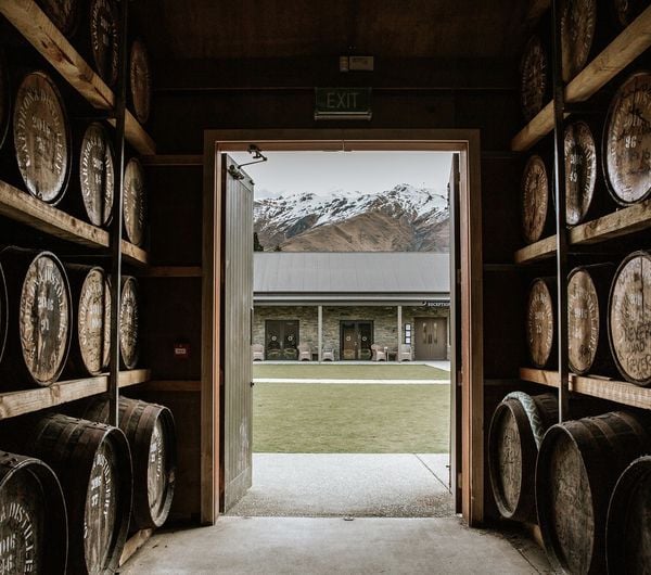 Cardrona Distillery looking out to the mountains.