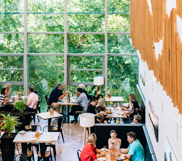 People dining inside Gothenburg restaurant in Hamilton.