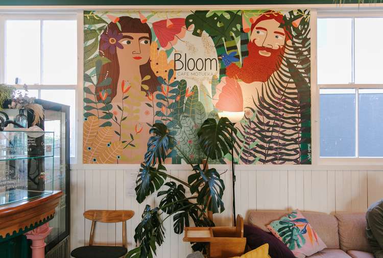 Art mural inside Bloom, Moetueka, Tasman.