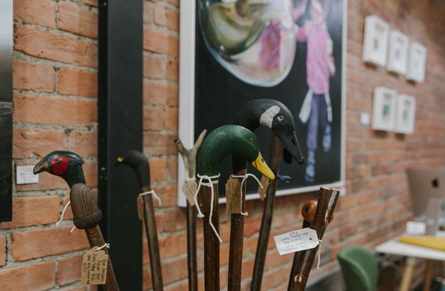 Close up of duck head umbrellas at 77 Art + Living in Fairlie.