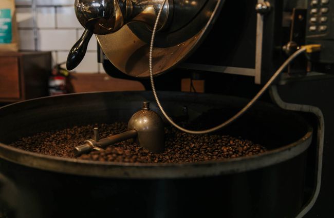 Coffee beans being roasted at Addington Coffee Co-op in Christchurch.