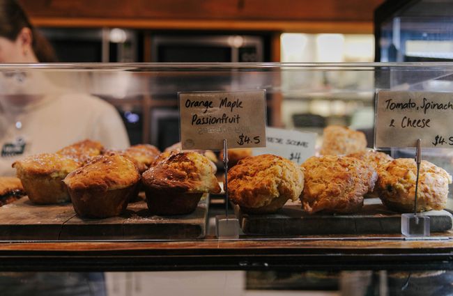 Muffins on display at Addington Coffee Co-op in Christchurch.
