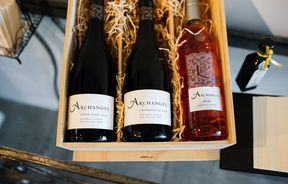 Bottles of Archangel Wines in a box.