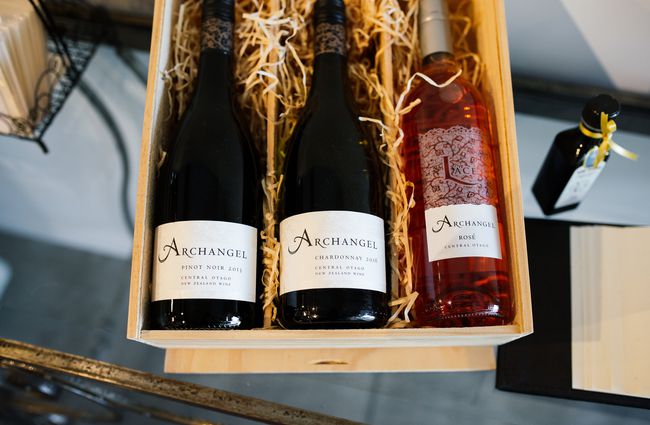 Bottles of Archangel Wines in a box.