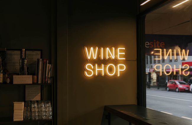 Wine shop neon light at Porta Via.