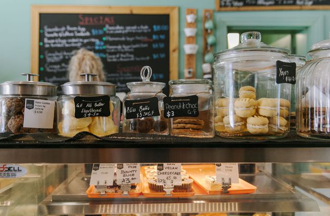 Biscuits and sweet treats on the counter at Arthur St Kitchen, South Canterbury.