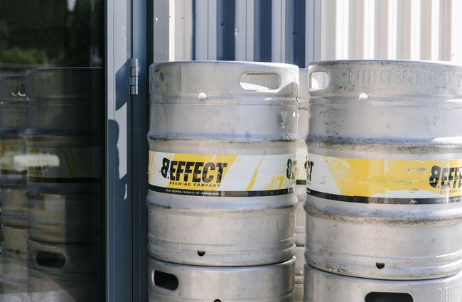 Close up of beer barrels.