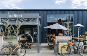 Outdoor area with bikes parked up outside at b.social, Wānaka.