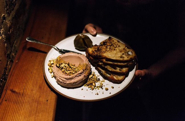Dish of pate and crisp bread from Bar Celeste.