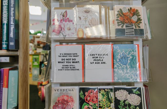 Greeting cards on display at Bay Hills Books in Timaru, New Zealand.