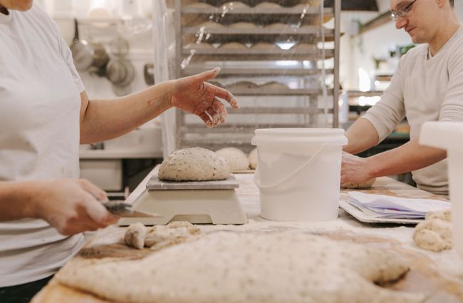 A close up of raw sourdough being weighed inside the Bellbird Bakery kitchen in Christchurch.