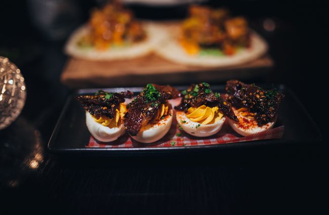 A plate of deviled eggs on a table at Boo Radley's in Christchurch.