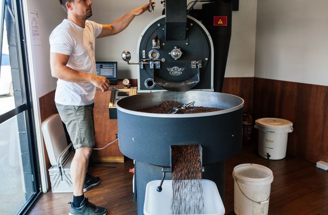 Coffee being roasted at Coffee Embassy.