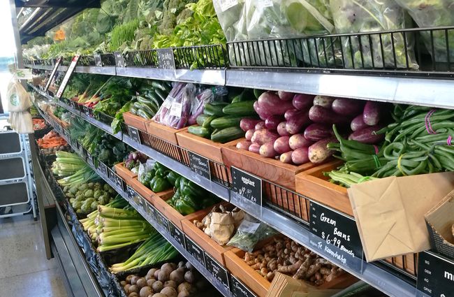 Fresh produce shelves at Commonsense Organics.