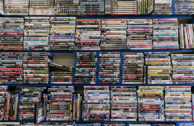 Stacks of DVDs at Dead Video in Lyttelton.