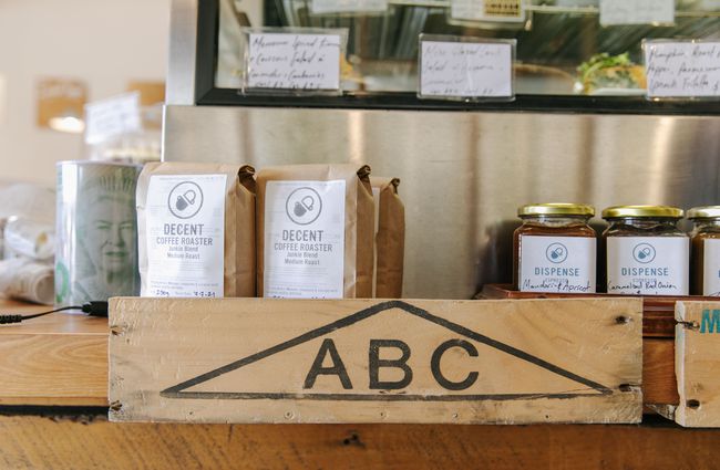 Decent Coffee products on display at Dispense Espresso in Christchurch.