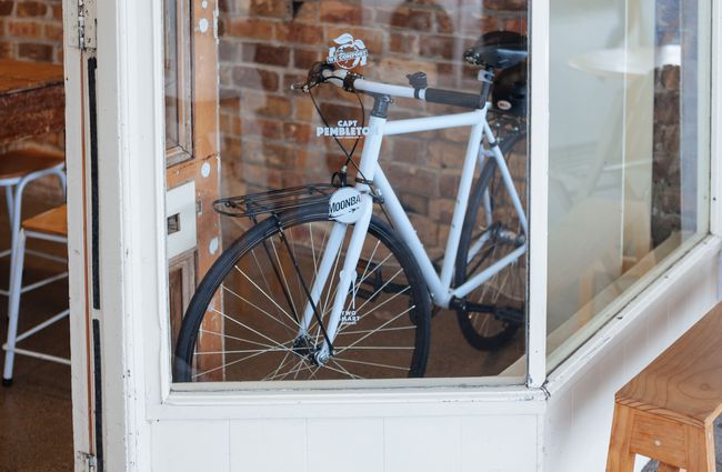 A bike in the window.