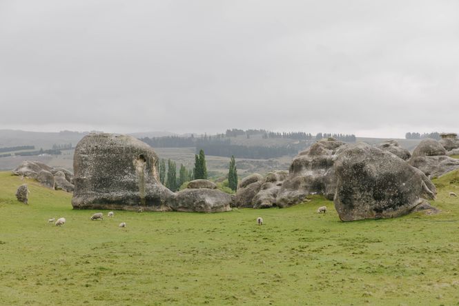View of Elephant Rocks in the Waitaki Whitestone Geopark.
