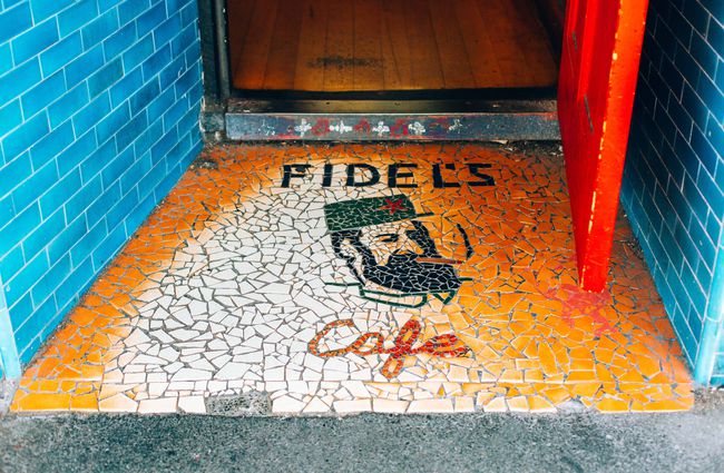 Doorstep mosaic saying Fidel's.