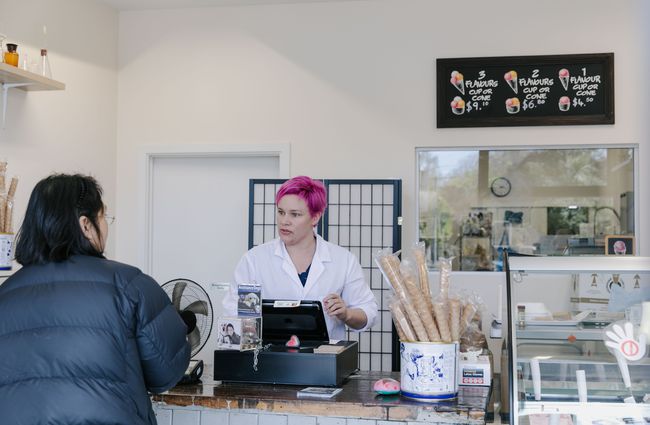 Customer at the counter at Gelato Lab in Christchurch.