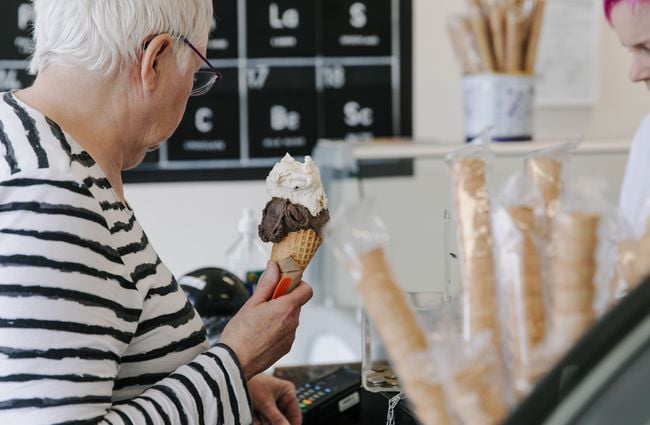 Customer holding her Gelato Lab ice cream.