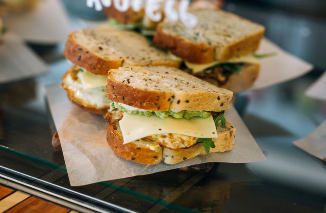 Close up of a sandwich.