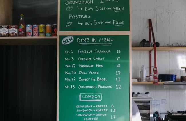Grizzly Baked Goods menu at their Christchurch CBD location.