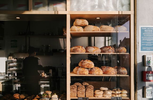 Shelves of bread.