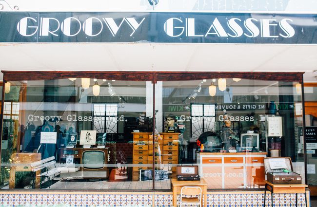 Exterior shop view of Groovy Glasses in Christchurch.