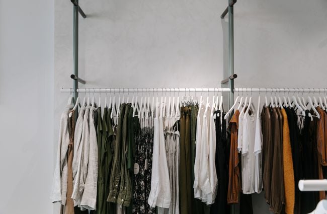 Clothes on a rack.